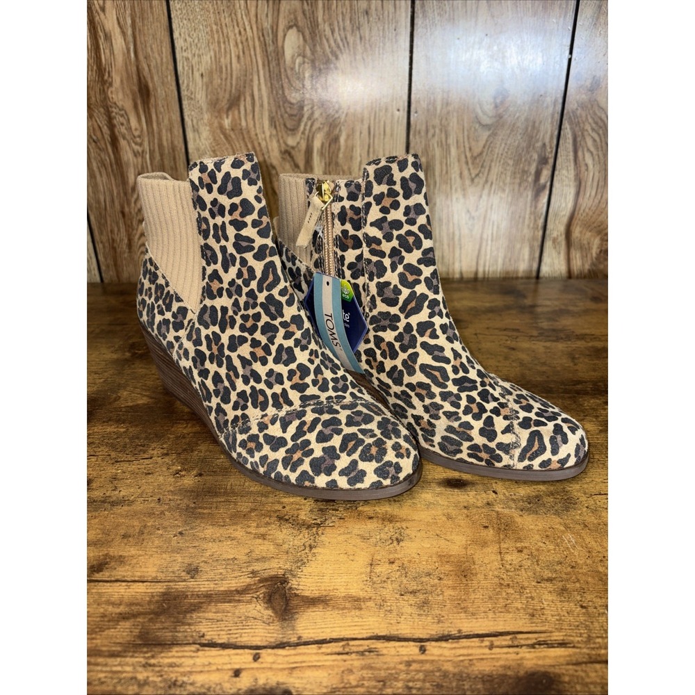 Toms "Sadie" Tan Classic Leopard Print Suede Wedge Ankle Boots‎ New Size 9